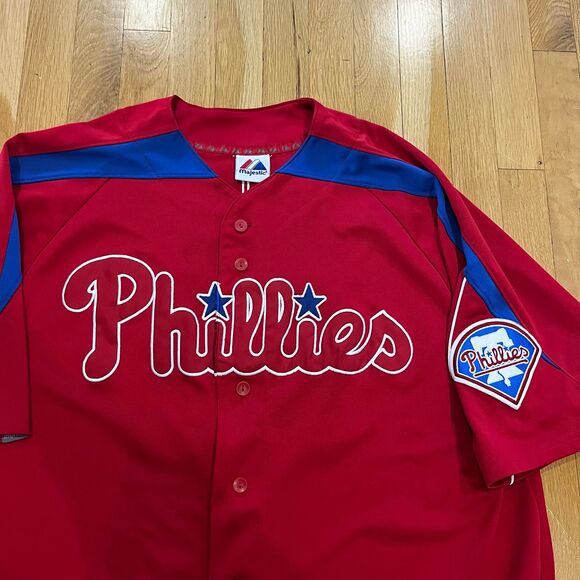 VTG Majestic Philadelphia Phillies Chase Utley Jersey Red Baseball MLB Mens XL - Picture 3 of 7